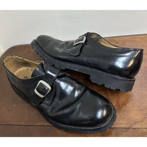 Vintage GAP Black Leather Lug Sole Buckle Oxfords Shoes Size 9.5D Made in Italy